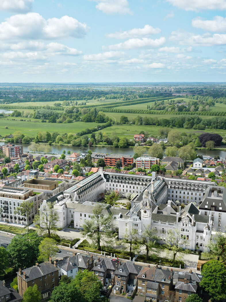 County Hall Kingston aerial view — Thames and green belt