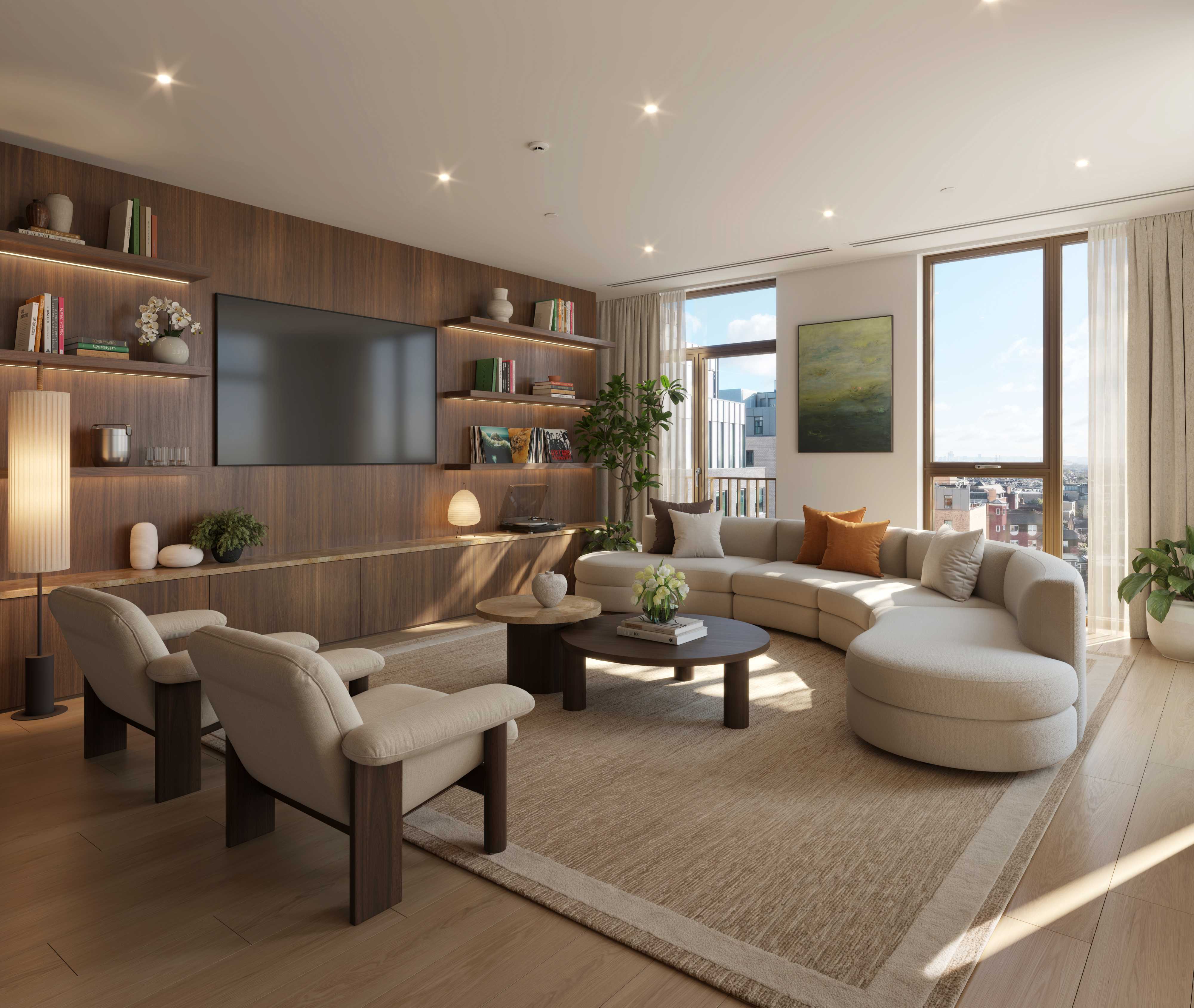 Wimbledon Bridge House living area — London property investment apartment interior